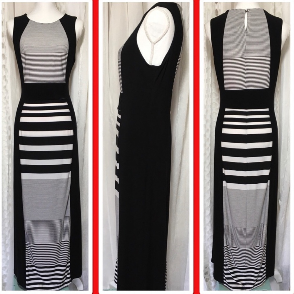 Liz Claiborne Black And White Striped Maxi Dress M